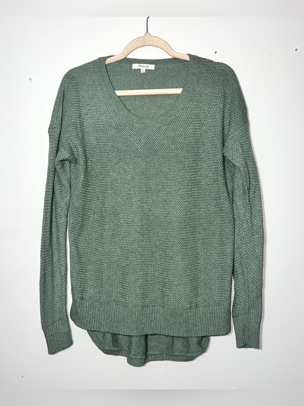 Madewell Sage Green Waffle Textured Knit Scoop Neck Sweater Medium M